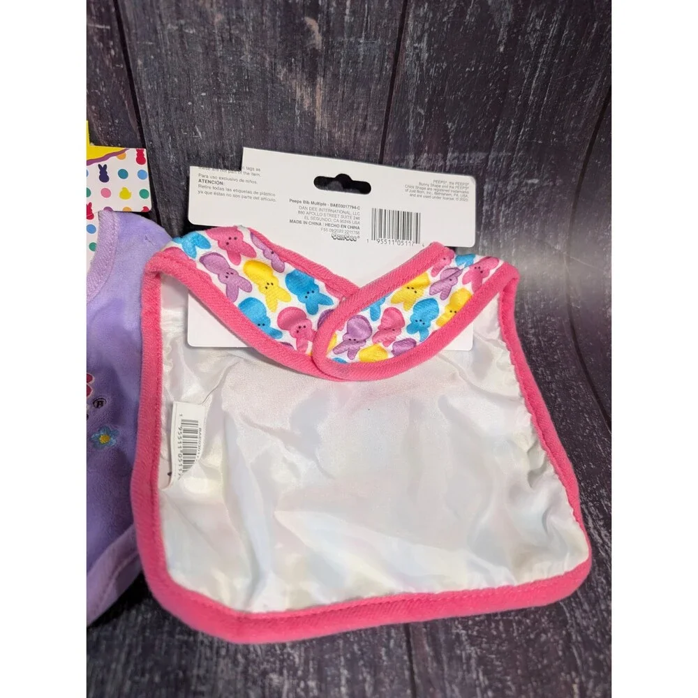 PEEPS Chick & Bunny Soft Easter Baby Bib Set of 2 - Purple Pink Yellow Blue NEW